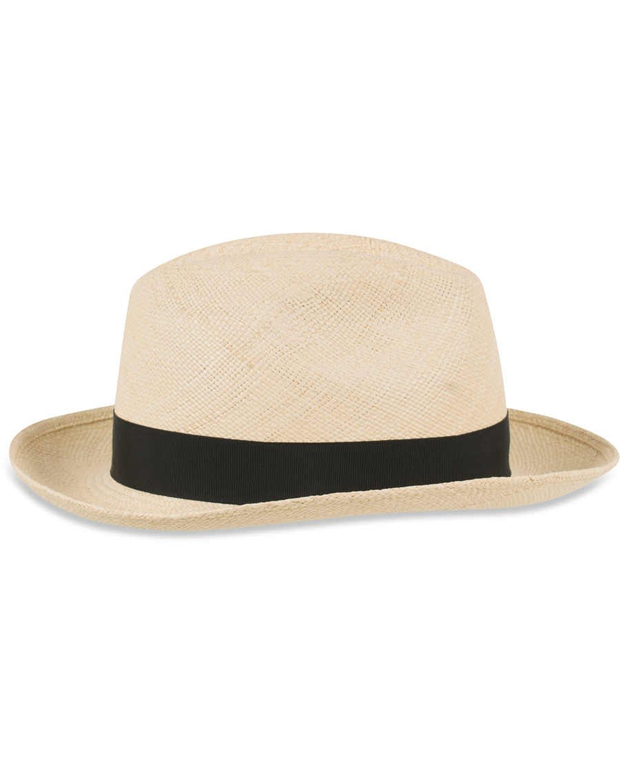 Herr | Borsalino Panama Quito Hat With Medium Brim Natural With Black | Borsalino | Panama Quito Hat With Medium Brim Natural With Black