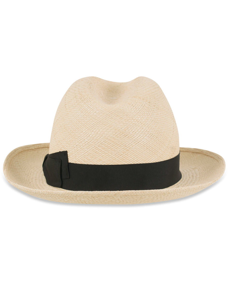 Herr | Borsalino Panama Quito Hat With Medium Brim Natural With Black | Borsalino | Panama Quito Hat With Medium Brim Natural With Black