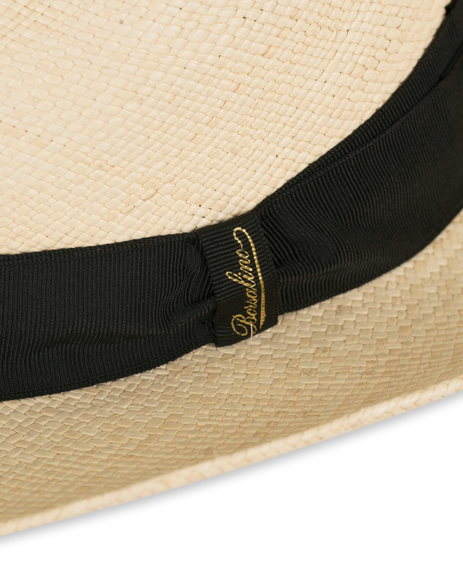 Herr | Borsalino Panama Quito Hat With Medium Brim Natural With Black | Borsalino | Panama Quito Hat With Medium Brim Natural With Black