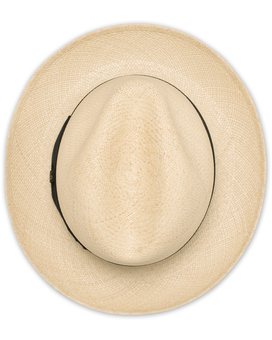 Herr | Borsalino Panama Quito Hat With Medium Brim Natural With Black | Borsalino | Panama Quito Hat With Medium Brim Natural With Black