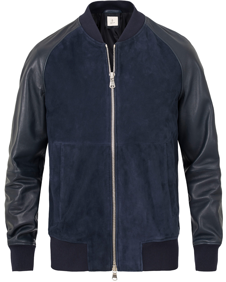 Herr | Jackor | GANT Diamond G | Leather/Suede Bomber Jacket Marine
