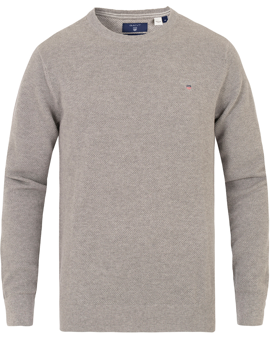 Herr | Tröjor | GANT | Cotton Pique Crew Neck Grey Melange