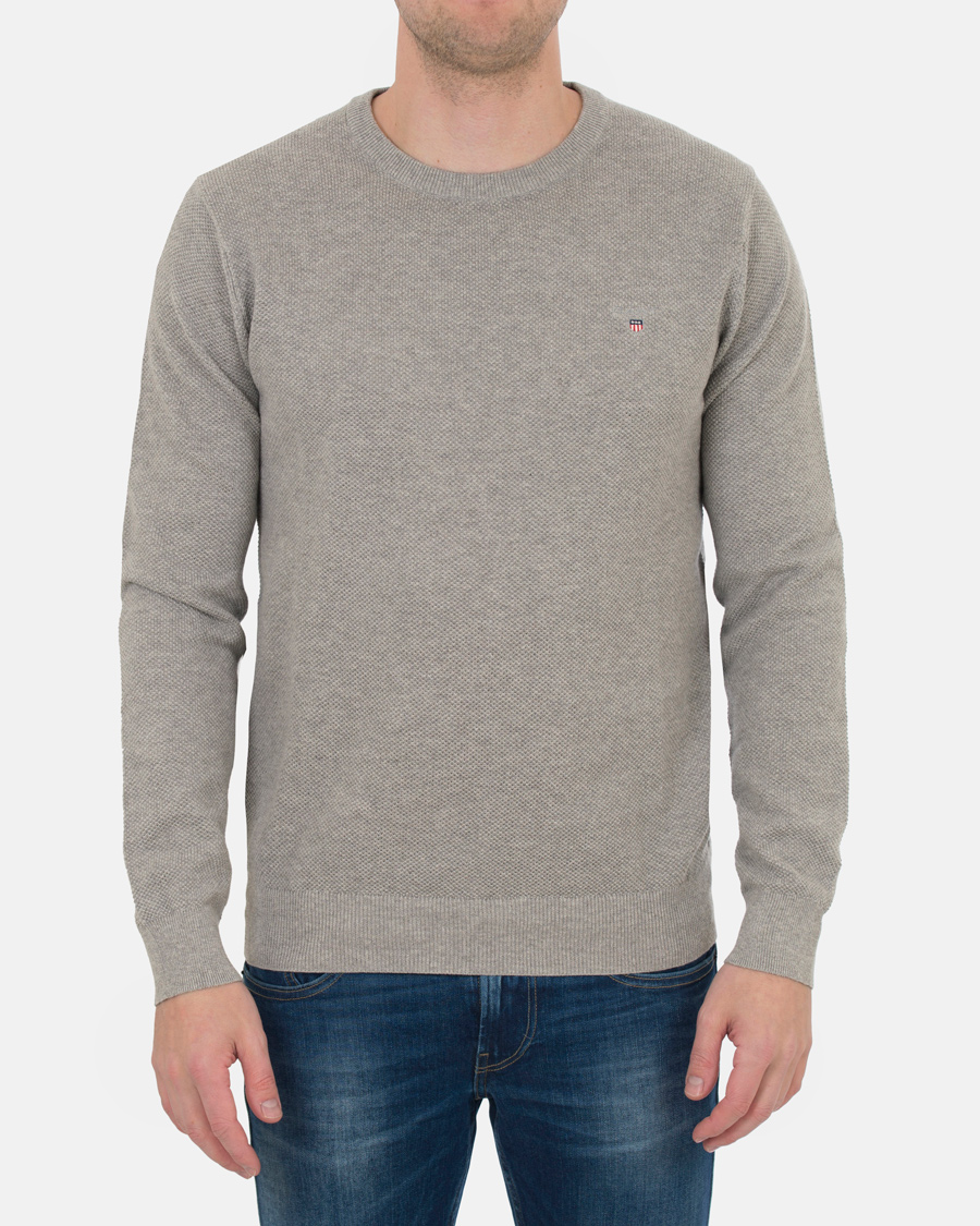 Herr | Tröjor | GANT | Cotton Pique Crew Neck Grey Melange