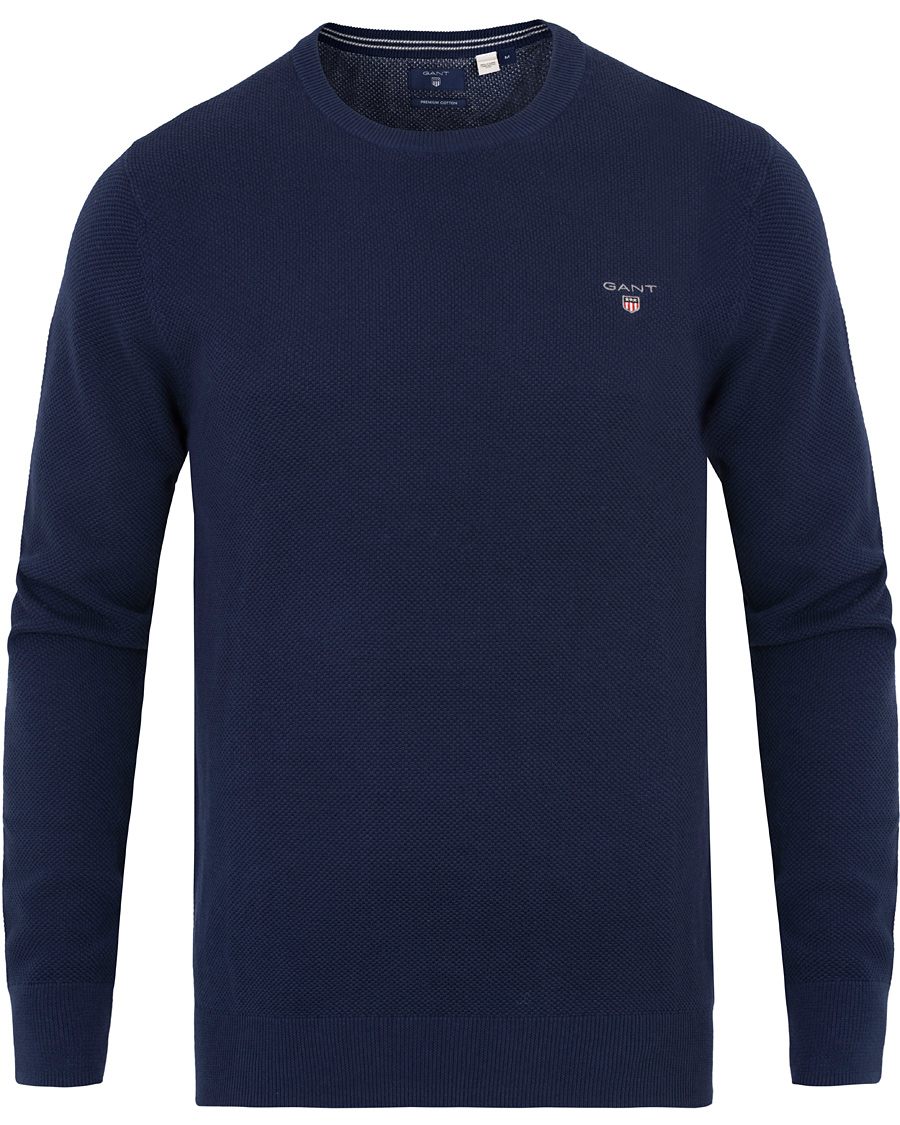 Herr | Tröjor | GANT | Cotton Pique Crew Neck Blue