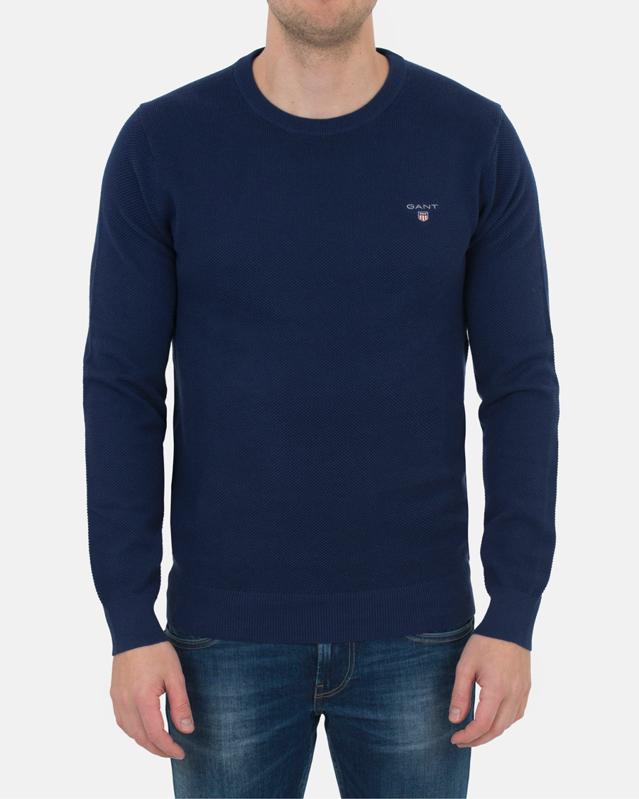 Herr | Tröjor | GANT | Cotton Pique Crew Neck Blue