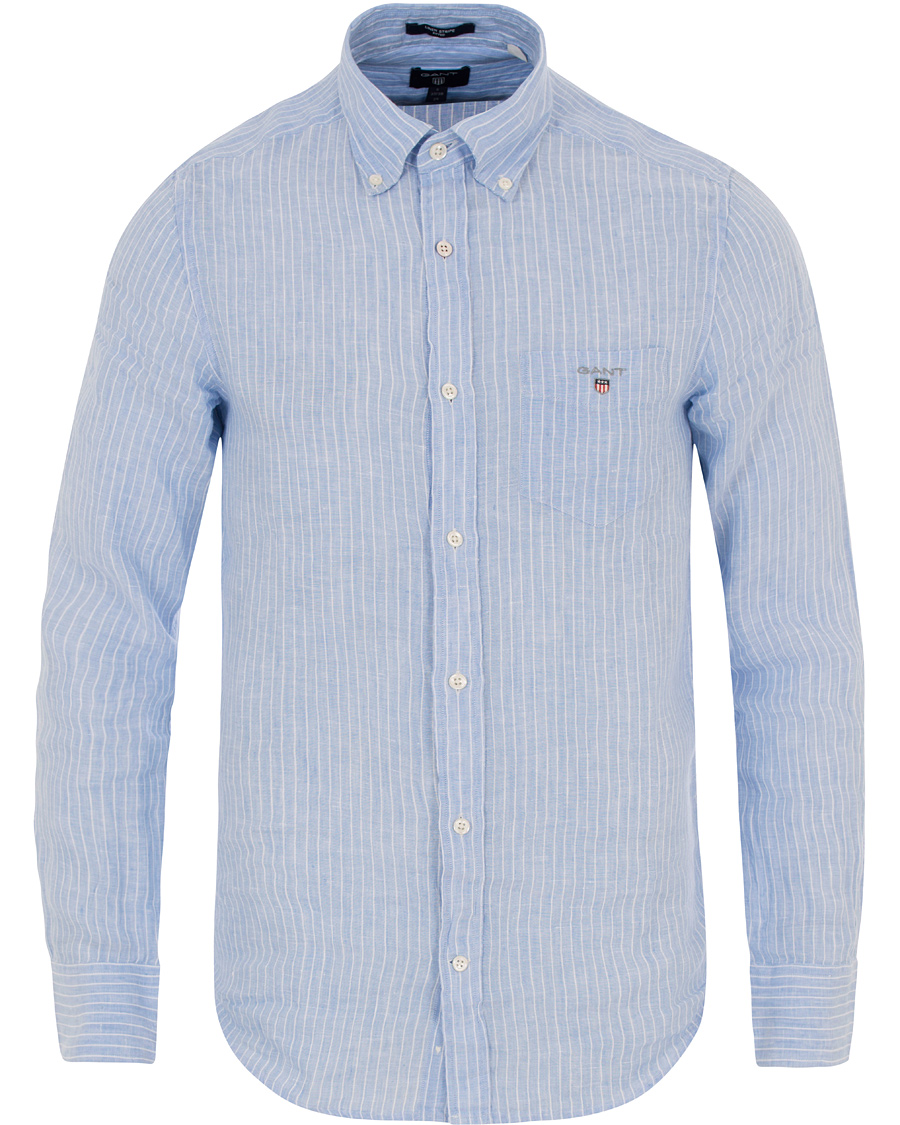 Herr | Skjortor | GANT | Fitted Body Linen Stripe Shirt Capri Blue