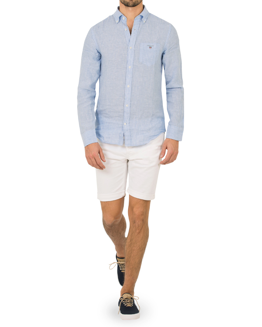 Herr | Skjortor | GANT | Fitted Body Linen Stripe Shirt Capri Blue