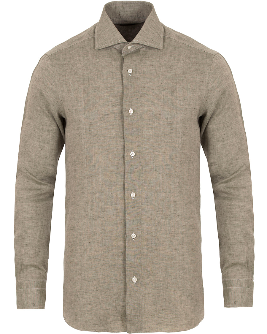 Herr | Skjortor | Barba Napoli | Slim Fit Linen Shirt Green
