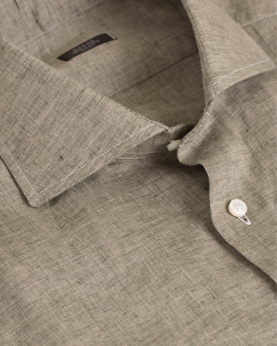 Herr | Skjortor | Barba Napoli | Slim Fit Linen Shirt Green