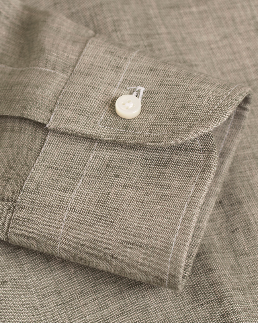 Herr | Skjortor | Barba Napoli | Slim Fit Linen Shirt Green