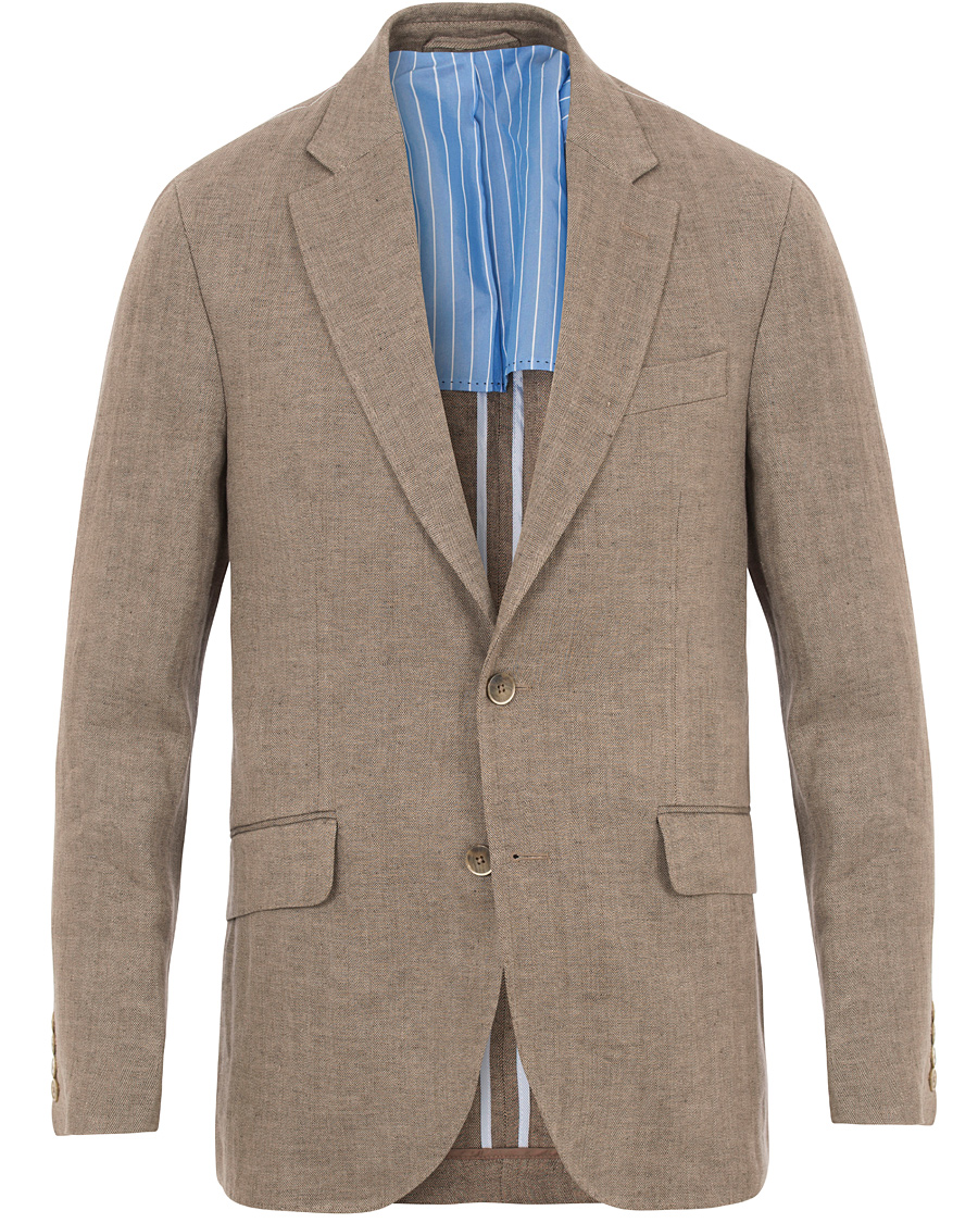Herr | Kavajer | Hackett | Linen Herringbone Blazer Beige