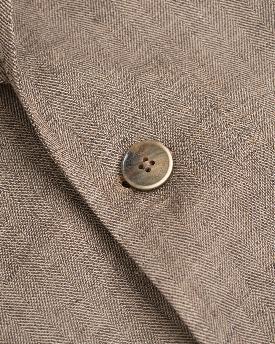Herr | Kavajer | Hackett | Linen Herringbone Blazer Beige