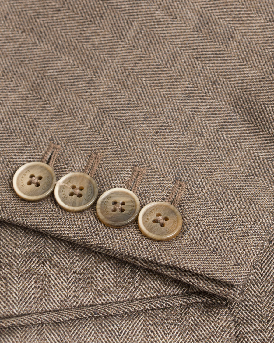 Herr | Kavajer | Hackett | Linen Herringbone Blazer Beige