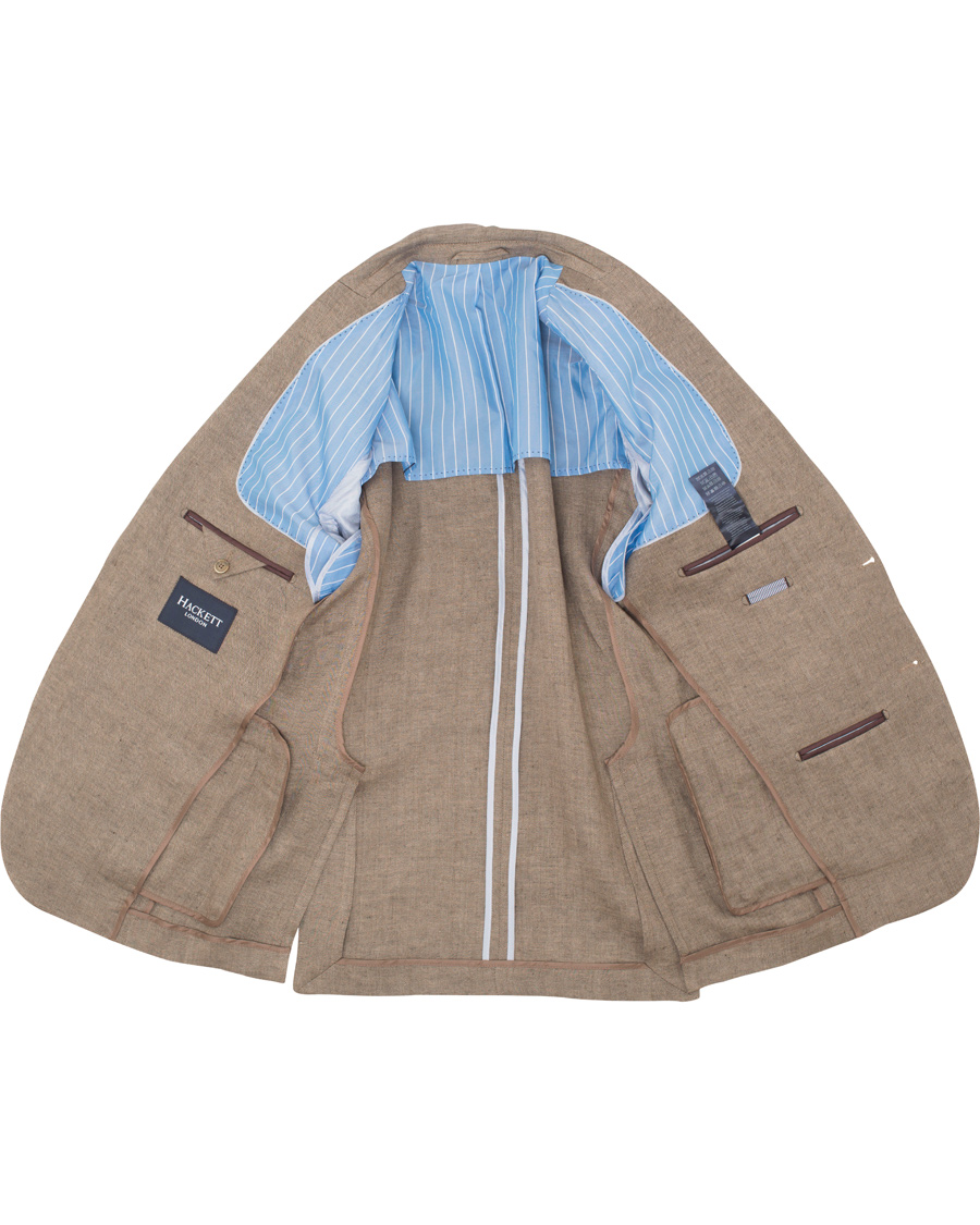 Herr | Kavajer | Hackett | Linen Herringbone Blazer Beige