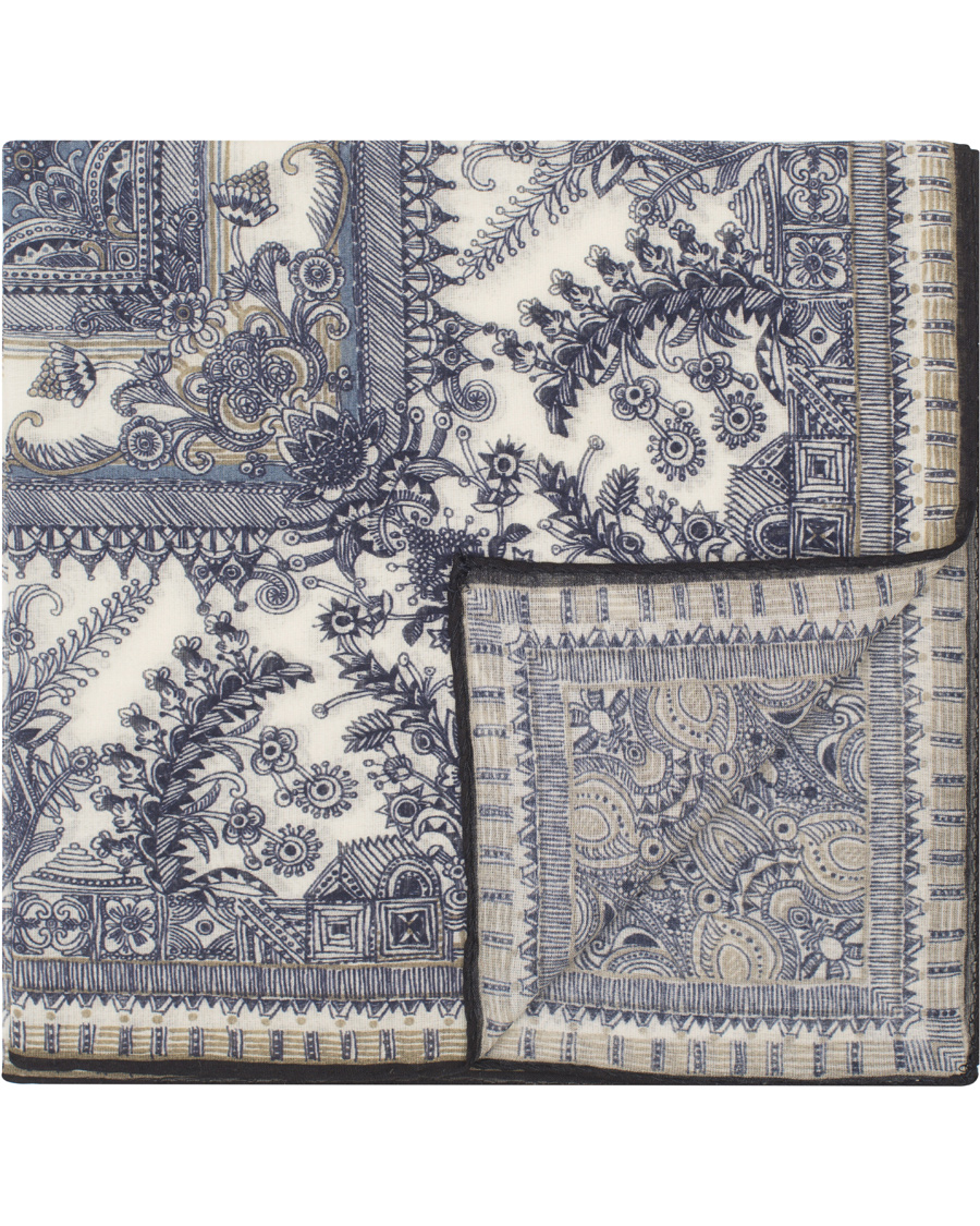 Herr | Drake's Cotton/Silk Oriental Gardens Printed Pocket Square Navy | Drake's | Cotton/Silk Oriental Gardens Printed Pocket Square Navy