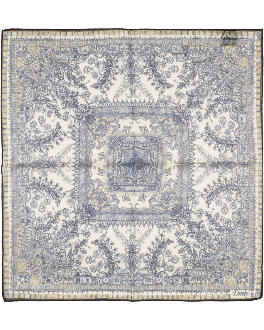Herr | Drake's Cotton/Silk Oriental Gardens Printed Pocket Square Navy | Drake's | Cotton/Silk Oriental Gardens Printed Pocket Square Navy