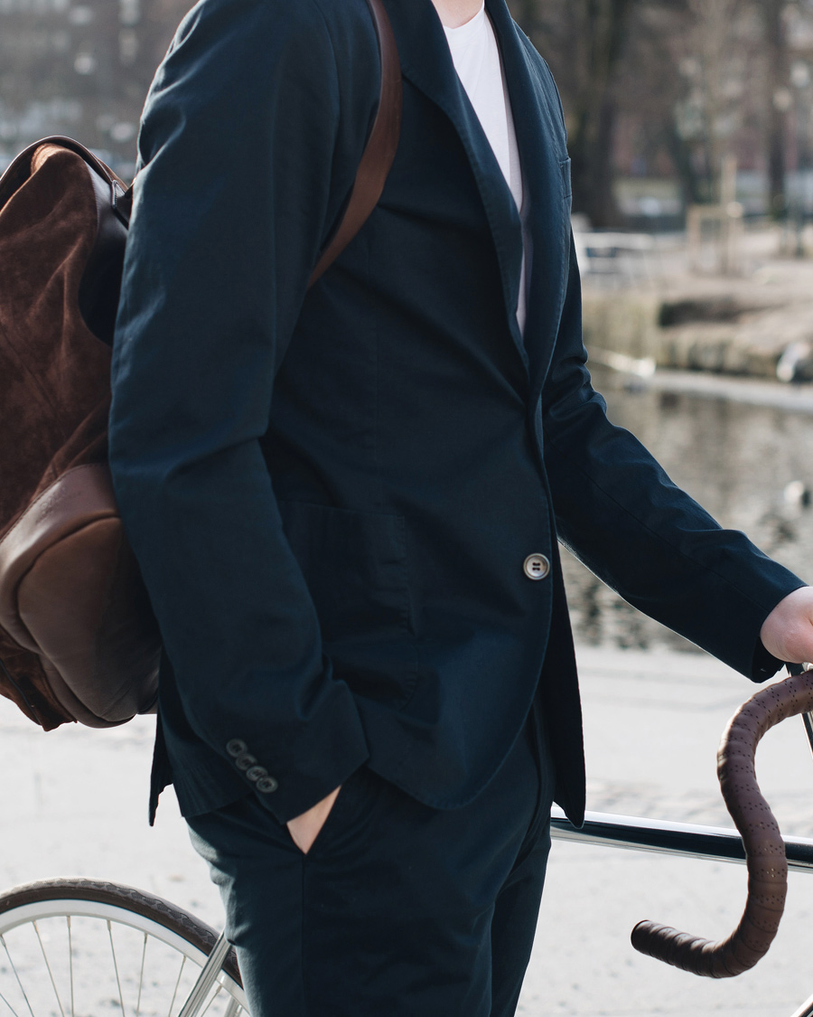 Herr | Kavajer | Oscar Jacobson | Einar Stretch Cotton Patch Pocket Navy