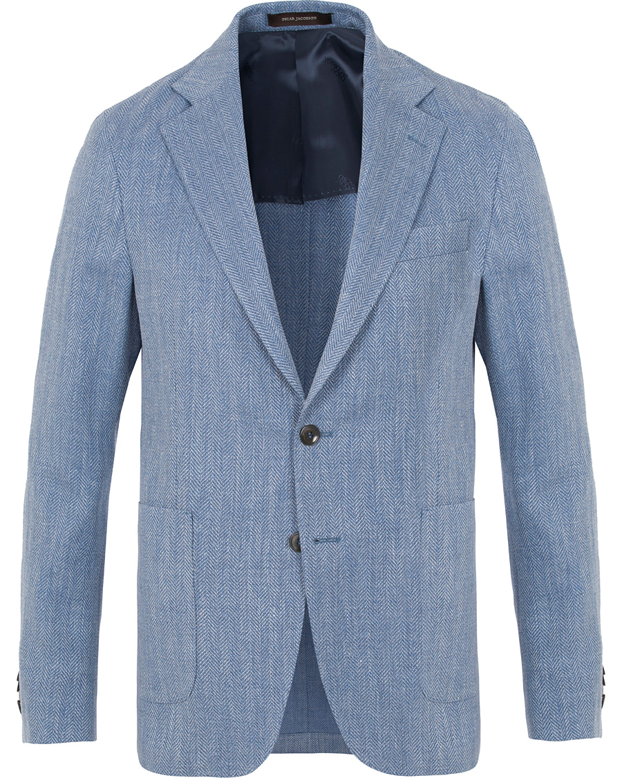 Herr | Kavajer | Oscar Jacobson | Epic Linen/Wool Herringbone Blazer Light Blue