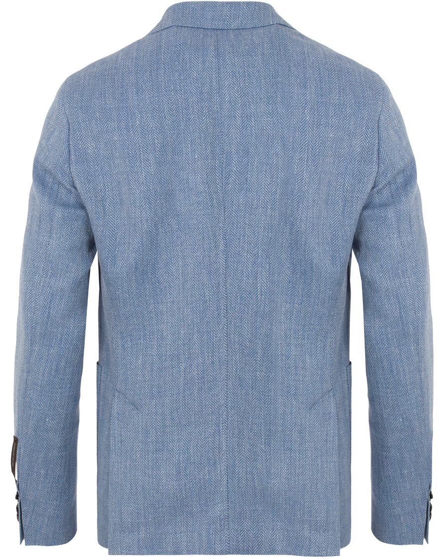 Herr | Kavajer | Oscar Jacobson | Epic Linen/Wool Herringbone Blazer Light Blue
