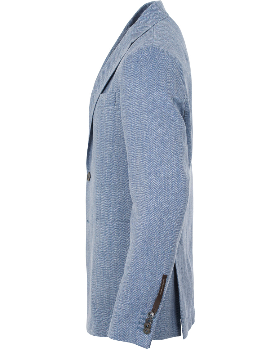 Herr | Kavajer | Oscar Jacobson | Epic Linen/Wool Herringbone Blazer Light Blue