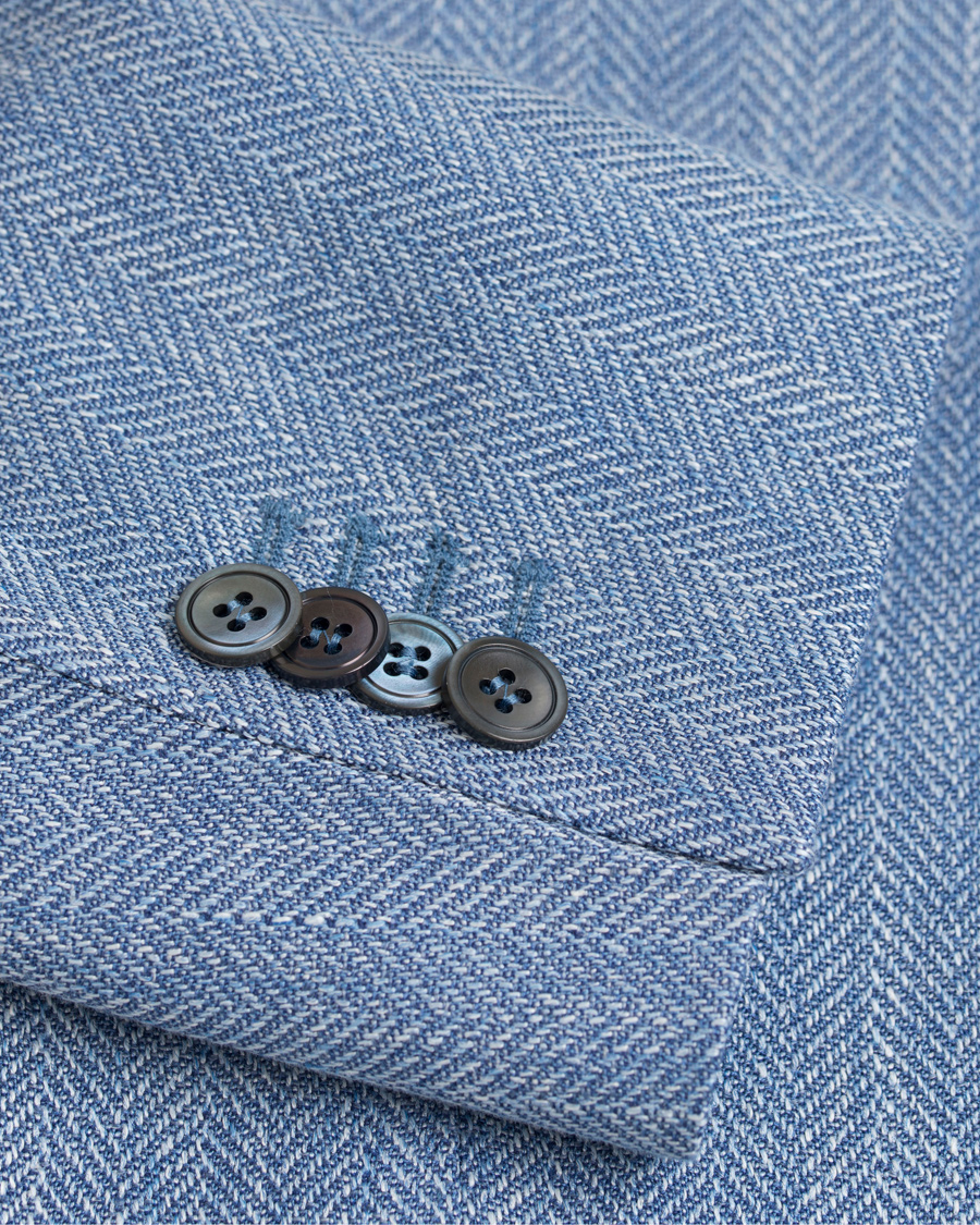 Herr | Kavajer | Oscar Jacobson | Epic Linen/Wool Herringbone Blazer Light Blue