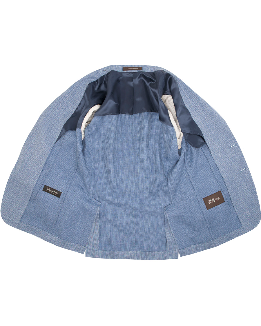 Herr | Kavajer | Oscar Jacobson | Epic Linen/Wool Herringbone Blazer Light Blue
