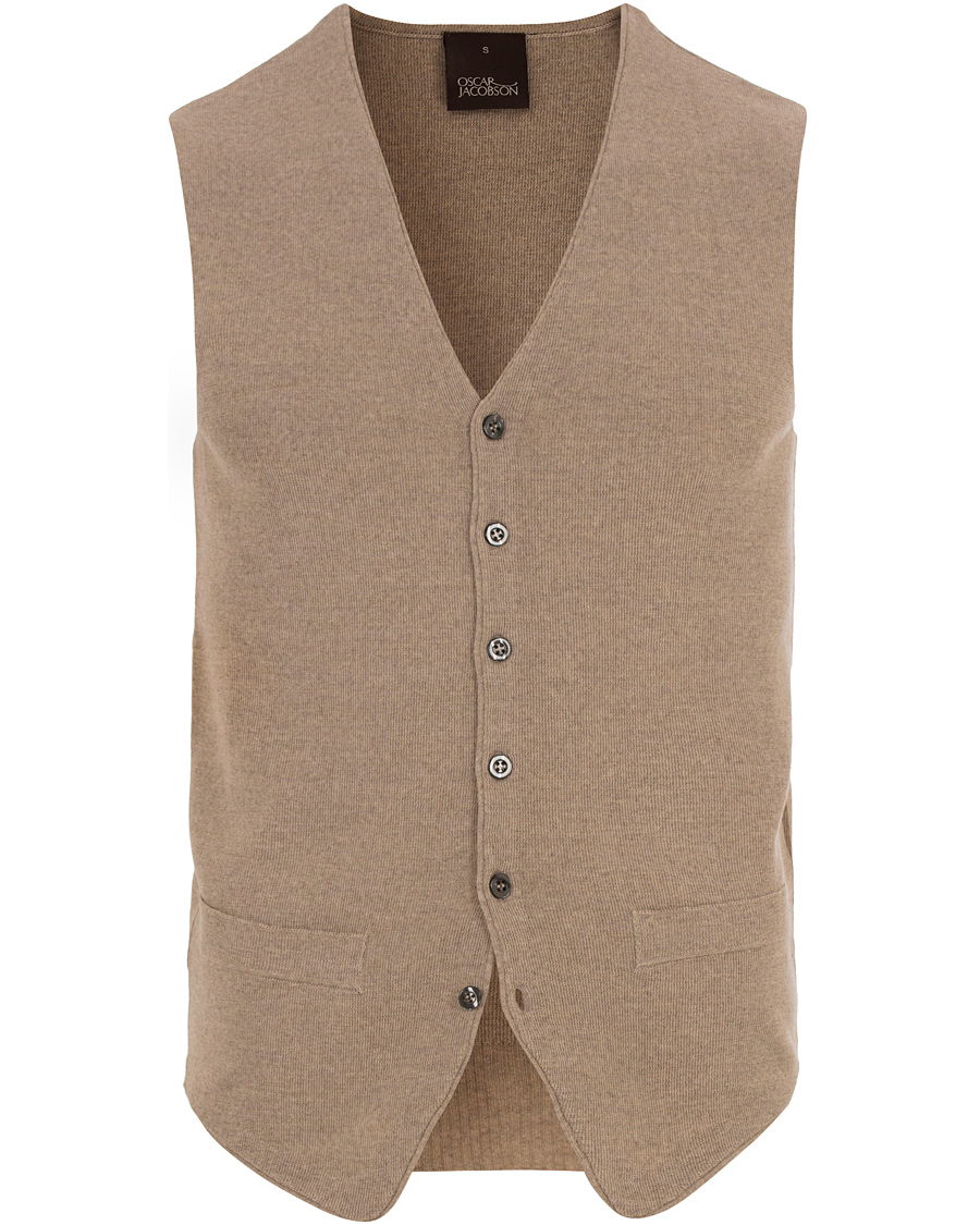 Herr | Tröjor | Oscar Jacobson | Tailor Extrafine Merino Wool Waistcoat Beige