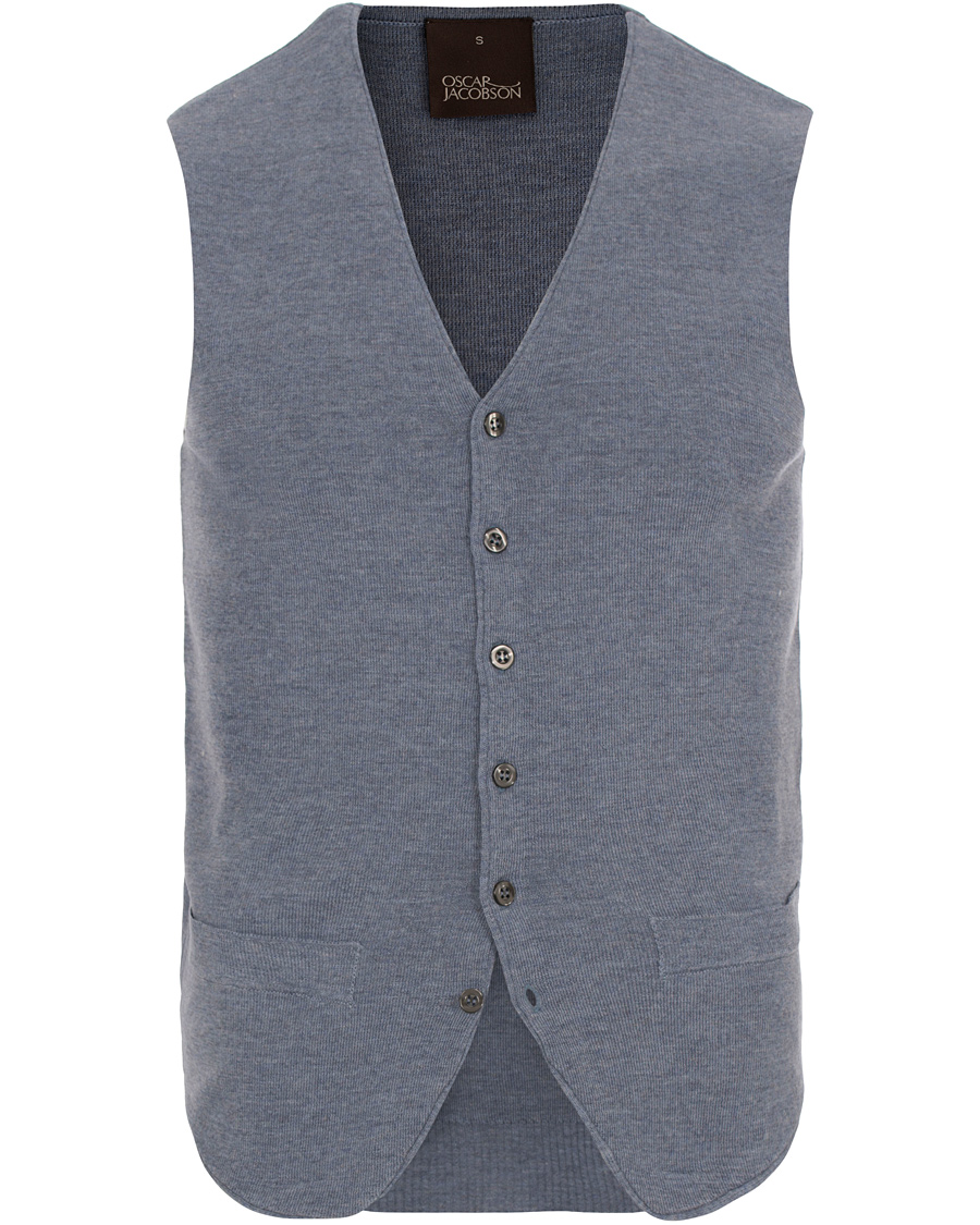 Herr | Tröjor | Oscar Jacobson | Tailor Extrafine Merino Wool Waistcoat Blue Melange