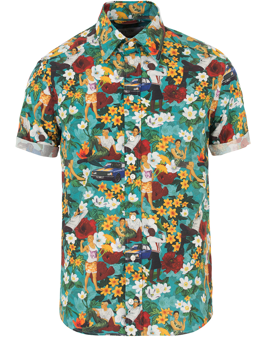 Herr | Skjortor | Eton | Slim Fit Poplin Hawaii Short Sleeve Shirt Green