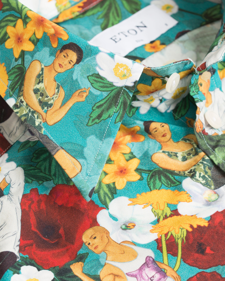 Herr | Skjortor | Eton | Slim Fit Poplin Hawaii Short Sleeve Shirt Green