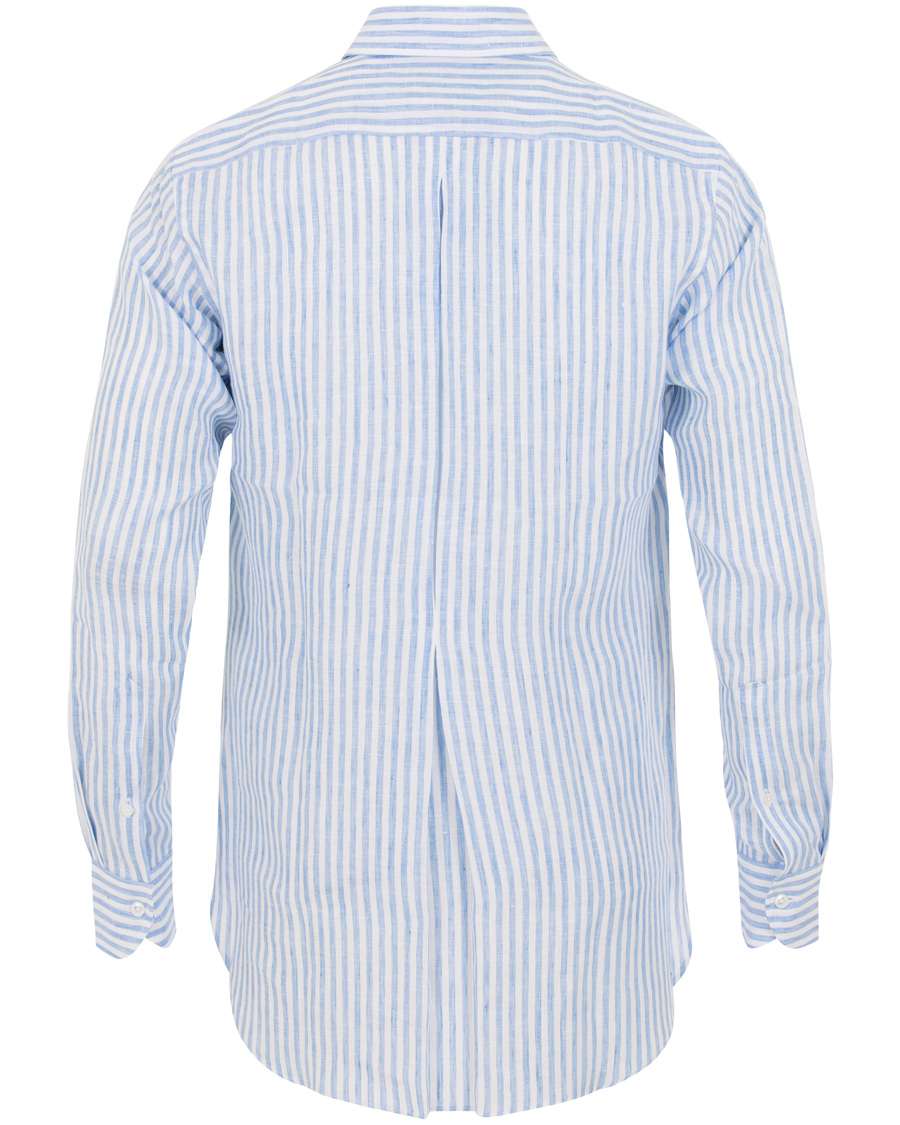 Herr | Skjortor | Drake's | Regular Fit Linen Stripe Shirt White/Blue