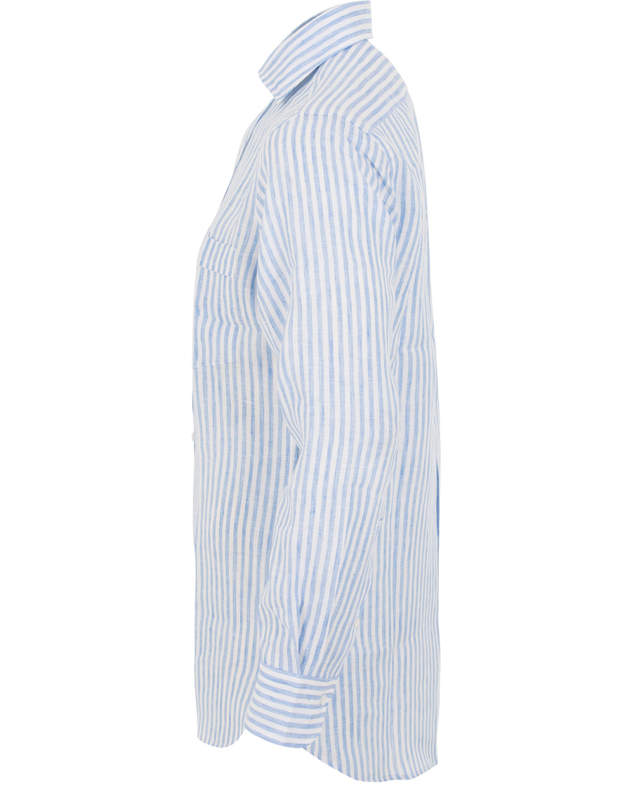 Herr | Skjortor | Drake's | Regular Fit Linen Stripe Shirt White/Blue