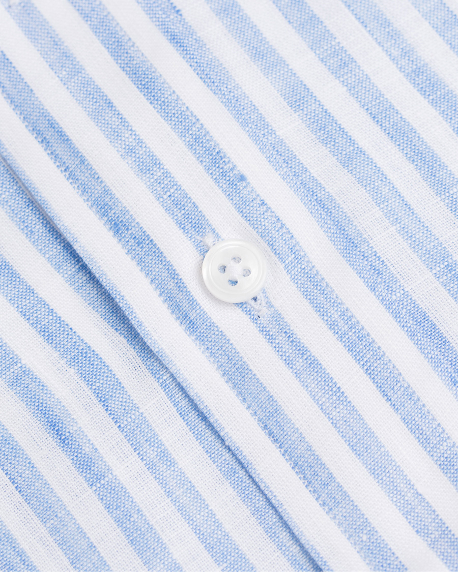 Herr | Skjortor | Drake's | Regular Fit Linen Stripe Shirt White/Blue