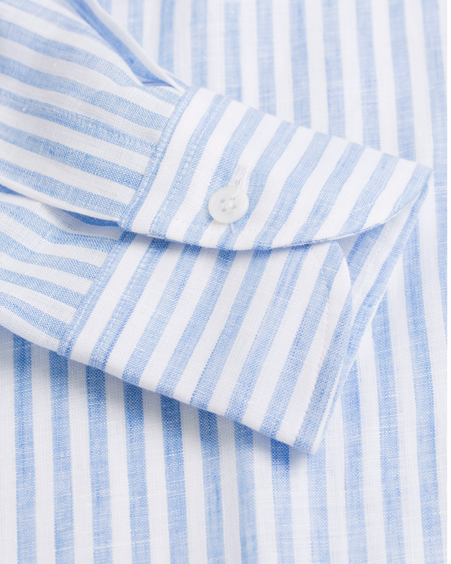 Herr | Skjortor | Drake's | Regular Fit Linen Stripe Shirt White/Blue
