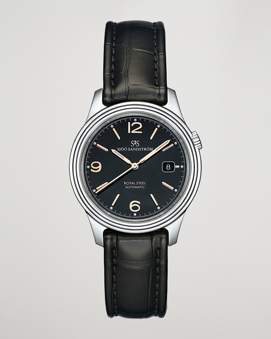 Herr | Sjöö Sandström Royal Steel Classic 41mm Black and Black Alligator | Sjöö Sandström | Royal Steel Classic 41mm Black and Black Alligator