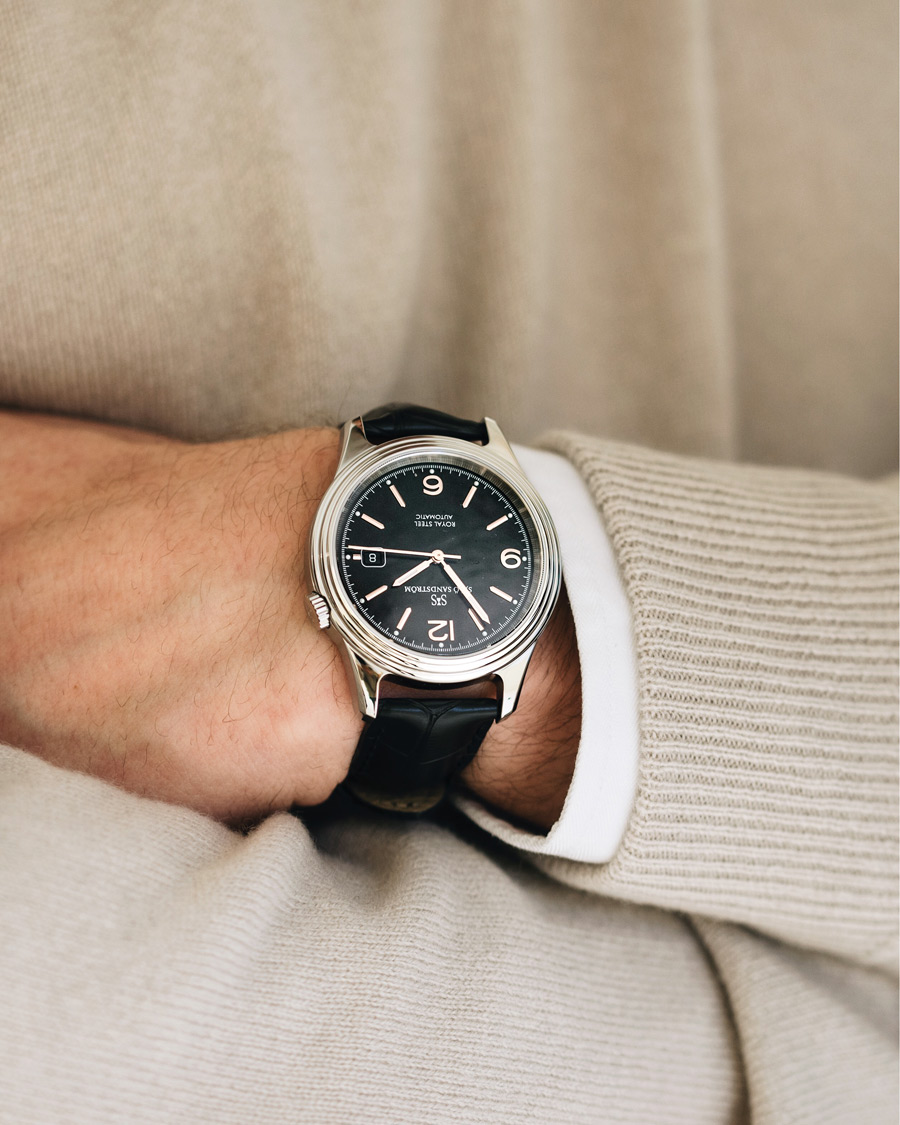 Herr | Sjöö Sandström Royal Steel Classic 41mm Black and Black Alligator | Sjöö Sandström | Royal Steel Classic 41mm Black and Black Alligator