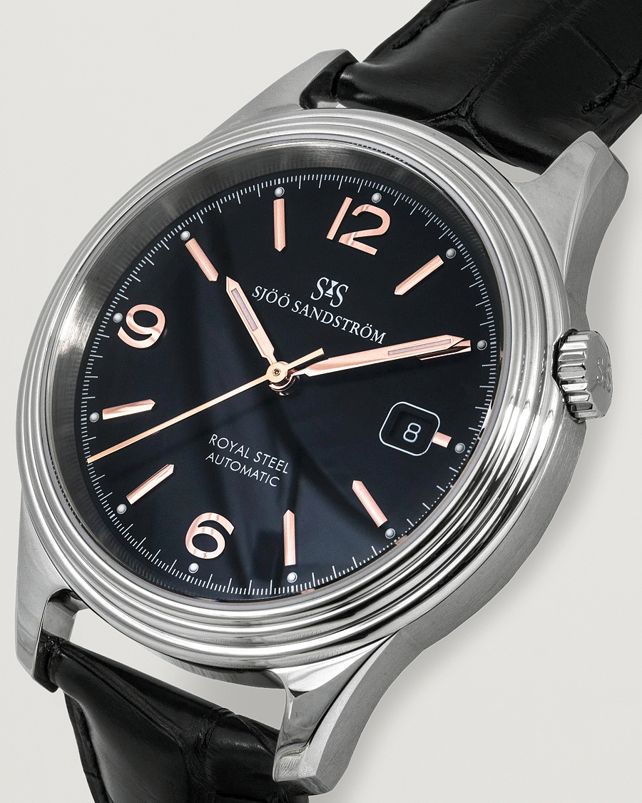 Herr | Sjöö Sandström Royal Steel Classic 41mm Black and Black Alligator | Sjöö Sandström | Royal Steel Classic 41mm Black and Black Alligator