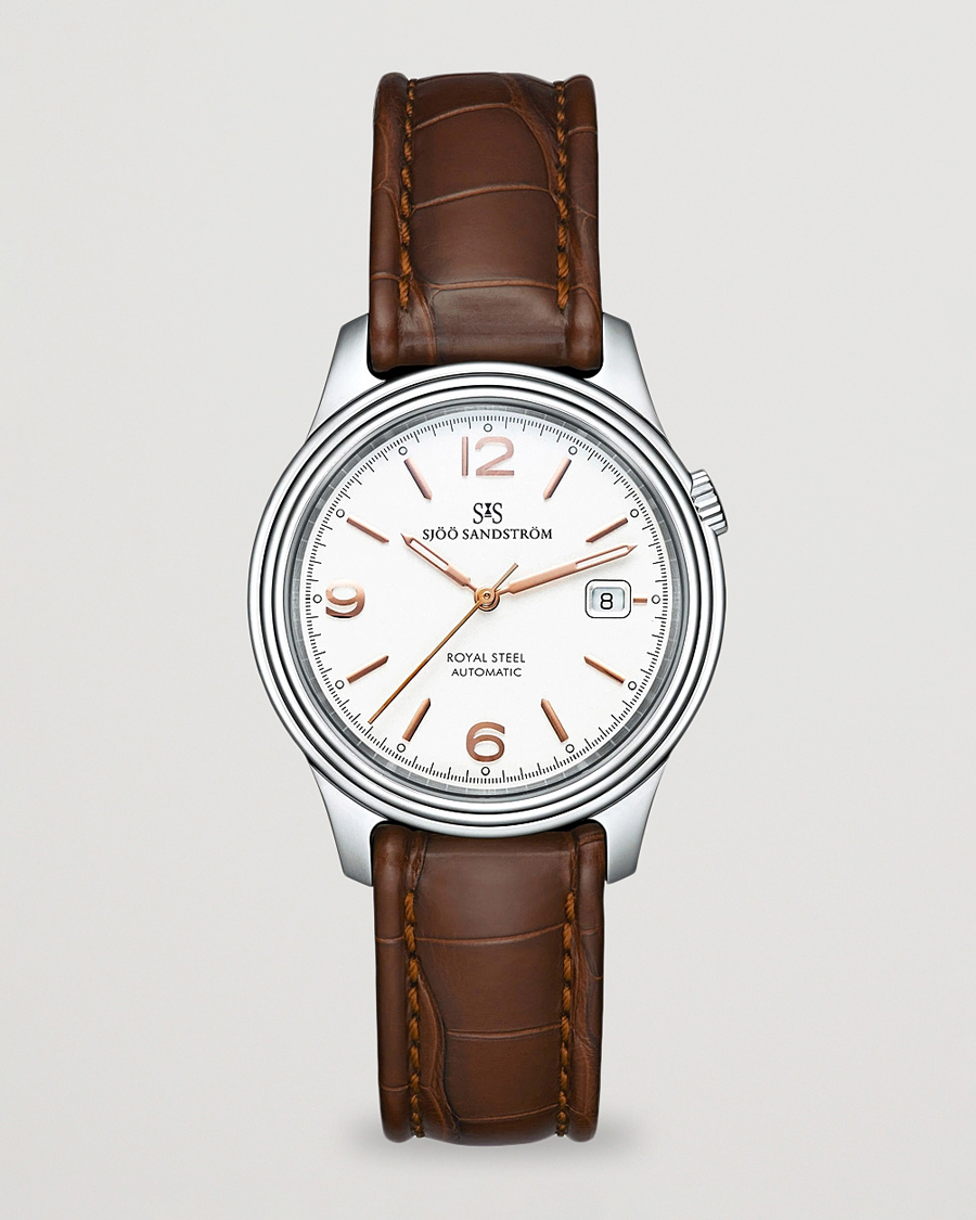 Herr | Sjöö Sandström Royal Steel Classic 41mm Ivory and Brown Alligator | Sjöö Sandström | Royal Steel Classic 41mm Ivory and Brown Alligator