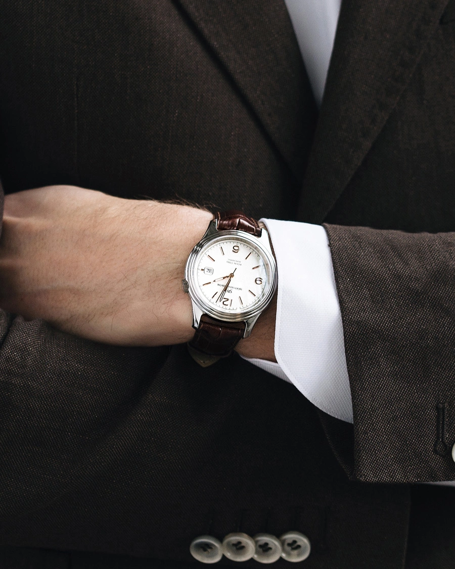 Herr | Fine watches | Sjöö Sandström | Royal Steel Classic 41mm Ivory and Brown Alligator