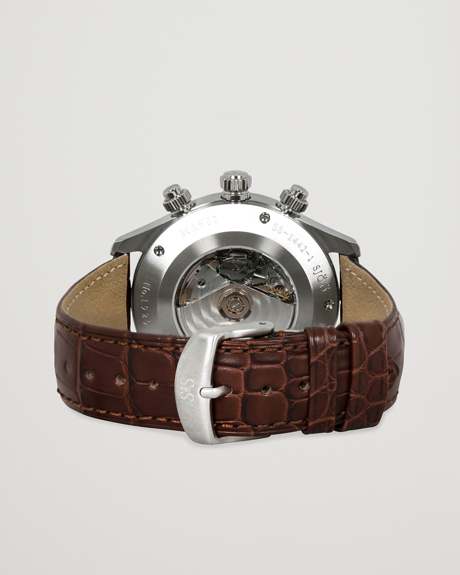 Herr | Fine watches | Sjöö Sandström | Royal Steel Chronograph 42mm Ivory/Brown Alligator
