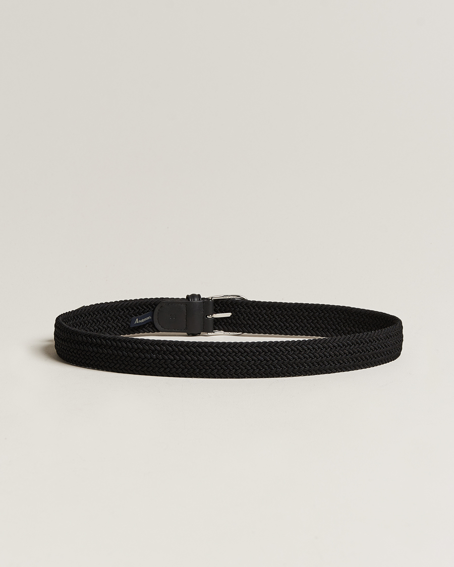 Herr | Flätade bälten | Anderson's | Stretch Woven 3,5 cm Belt Black