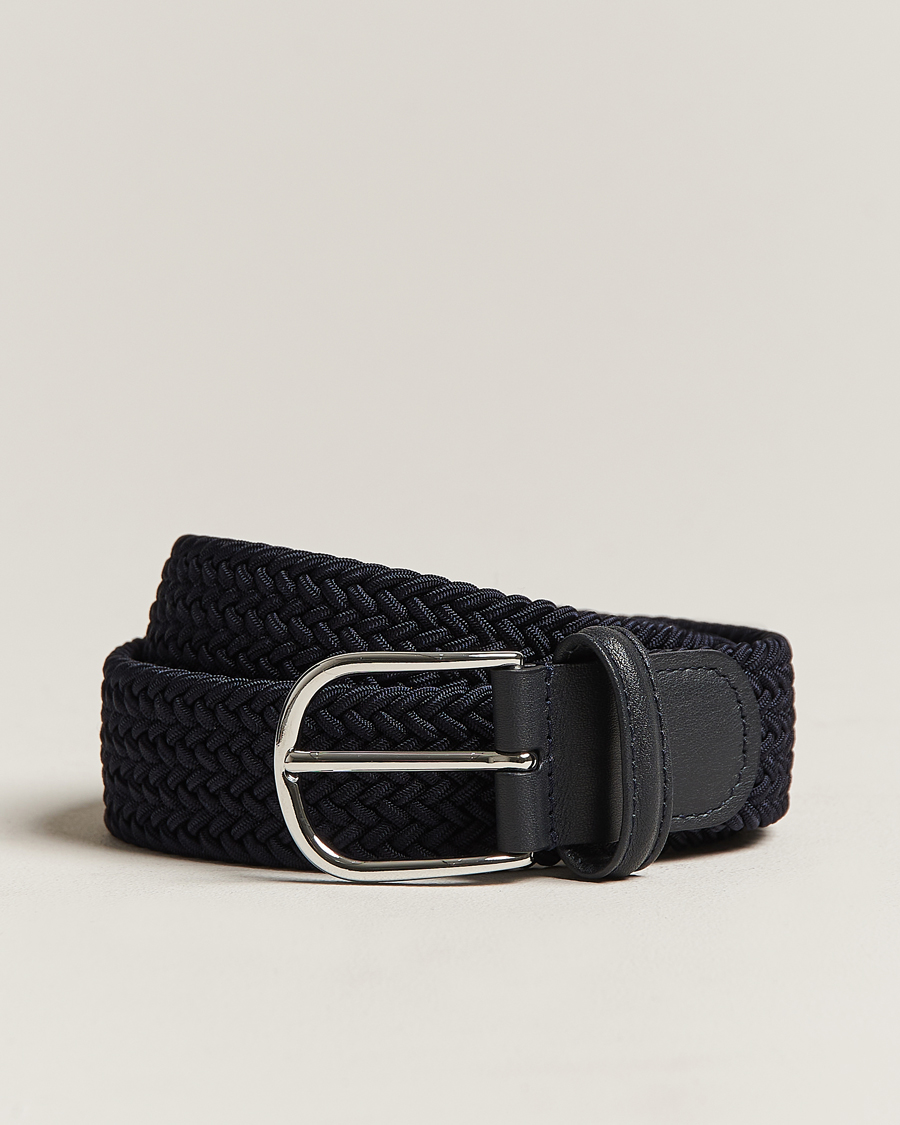 Herr | Bälten | Anderson's | Stretch Woven 3,5 cm Belt Navy