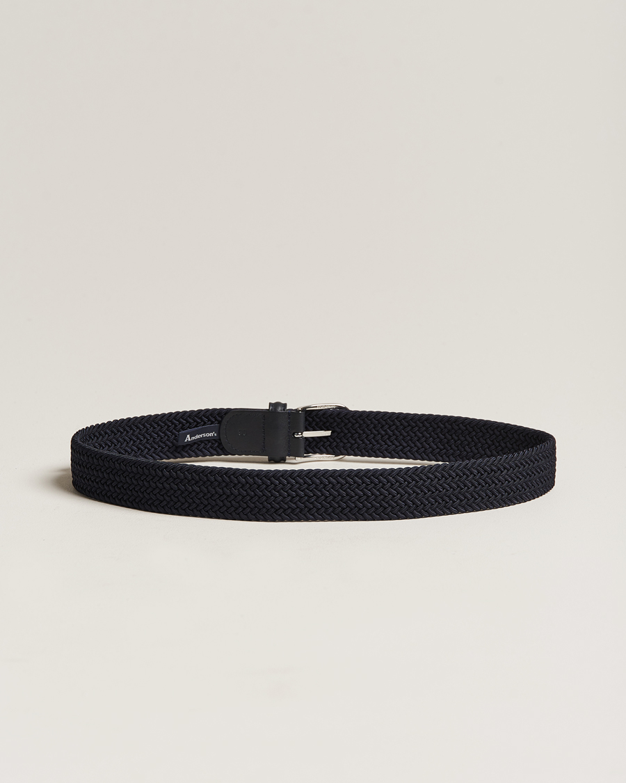 Herr | Italian Department | Anderson's | Stretch Woven 3,5 cm Belt Navy