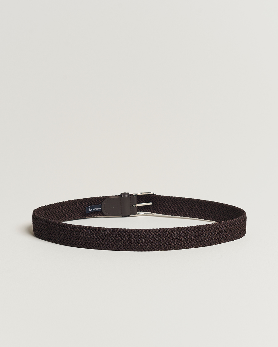 Herr | Italian Department | Anderson's | Stretch Woven 3,5 cm Belt Brown