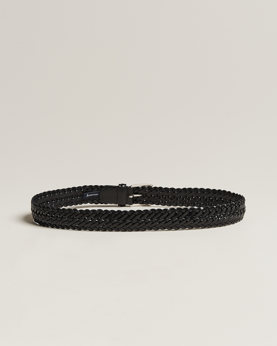 Herr | Bälten | Anderson's | Woven Leather 3,5 cm Belt Tanned Black