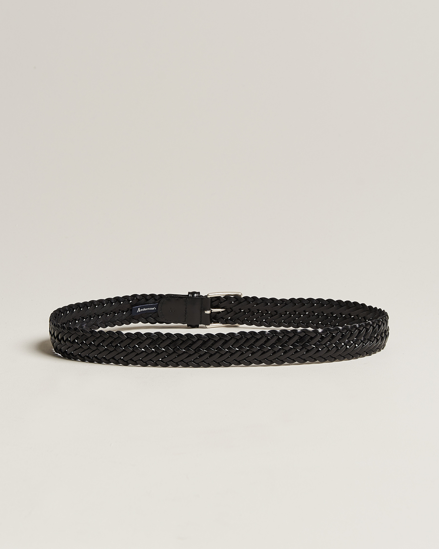 Herr | Italian Department | Anderson's | Woven Leather 3,5 cm Belt Tanned Black