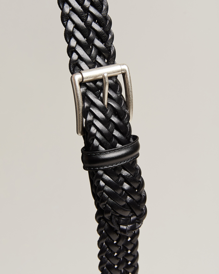 Herr | Bälten | Anderson's | Woven Leather 3,5 cm Belt Tanned Black