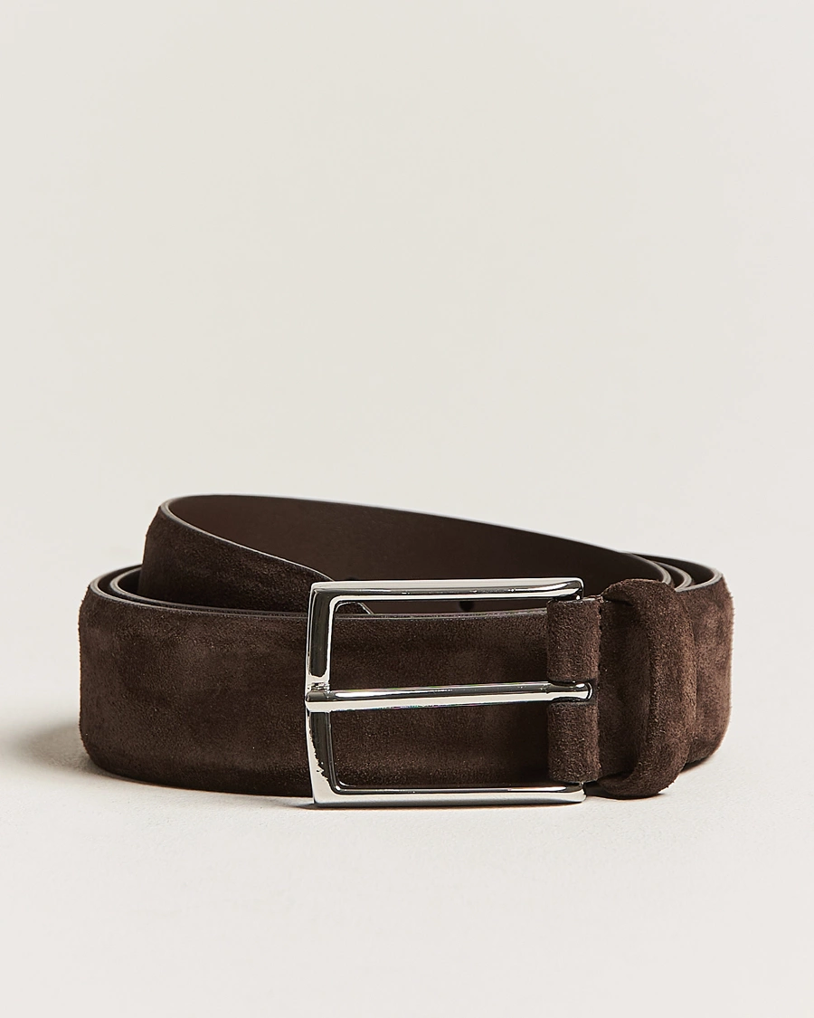 Herr | Bälten | Anderson's | Calf Suede 3,5 cm Belt Dark Brown