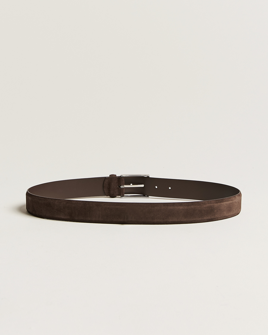 Herr | Nya produktbilder | Anderson's | Calf Suede 3,5 cm Belt Dark Brown