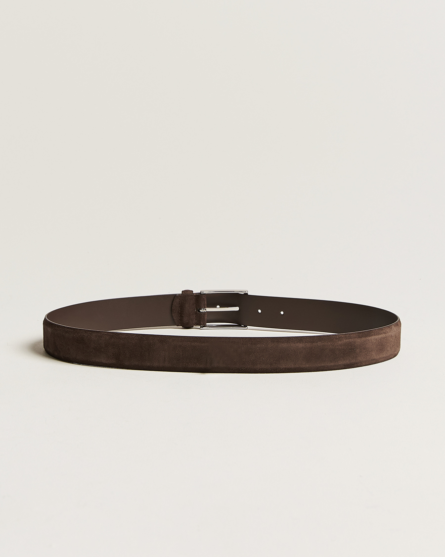 Herr | Italian Department | Anderson's | Calf Suede 3,5 cm Belt Dark Brown